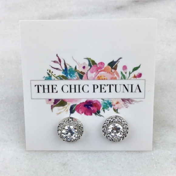 Cubic Zirconia Halo Stud Earrings - Picture 4 of 8